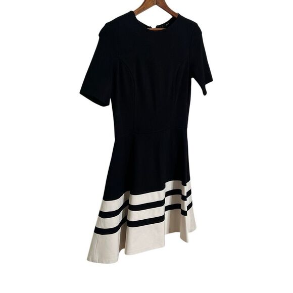 Aqua Short Sleeve Striped Skirt Fit & Flare Mini Dress Black White Size Large - Picture 3 of 8